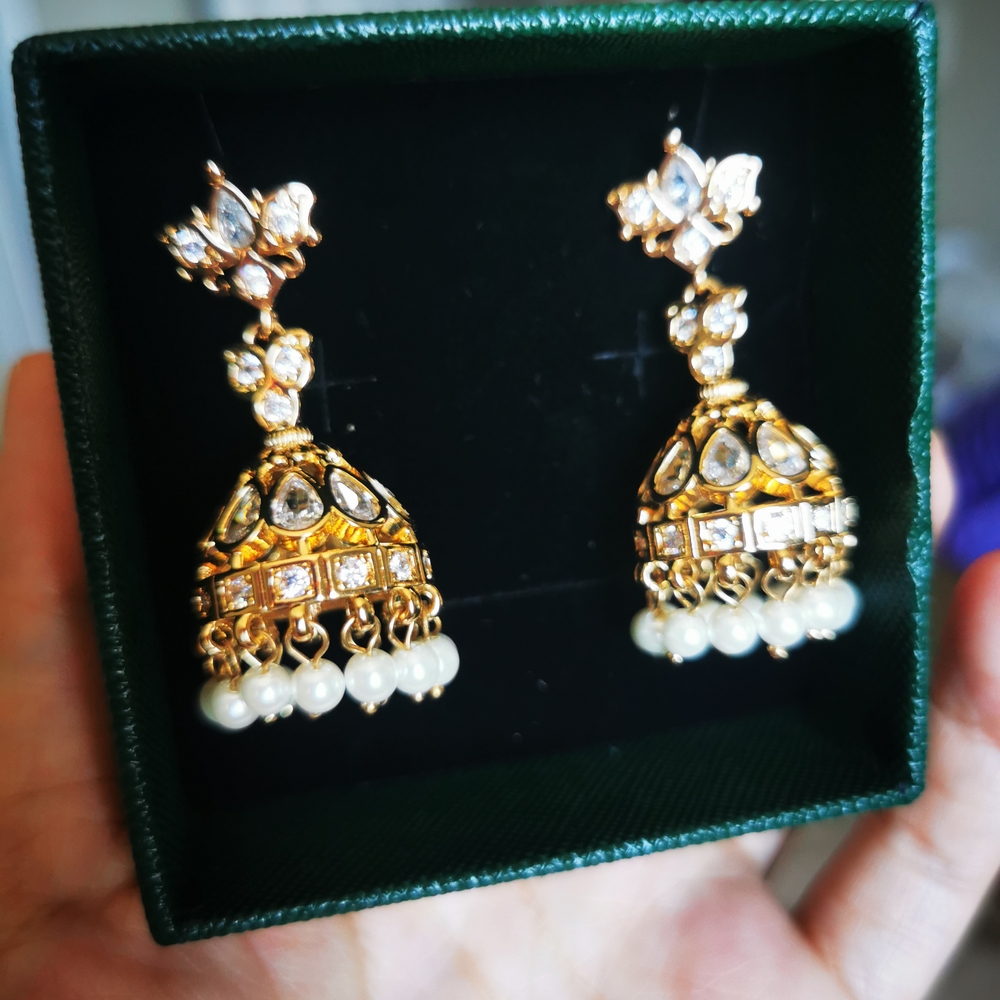 Elegant Gold and Silver Jhumka Earrings